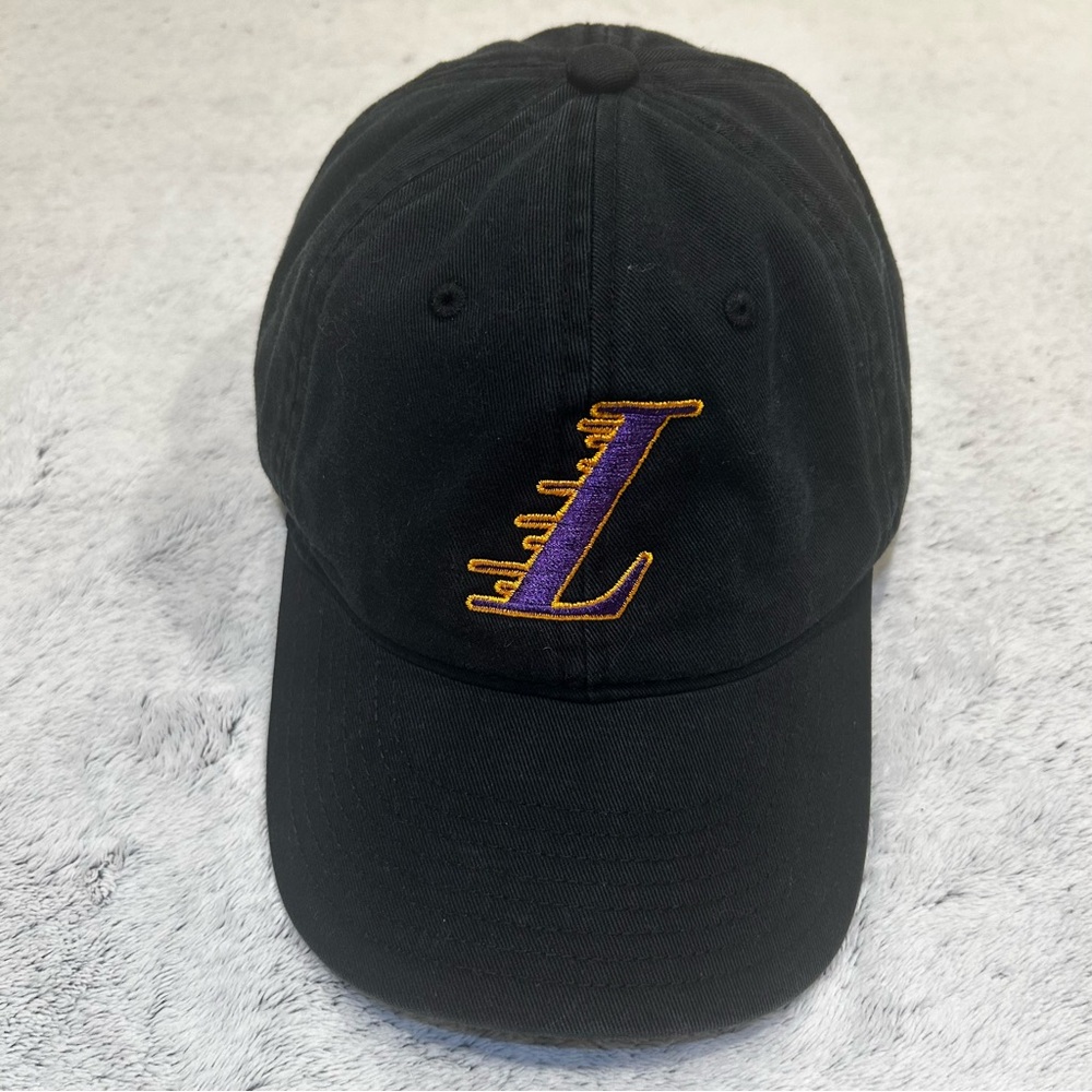 Black Los Angeles Lakers hat with Purple and Gold Logo